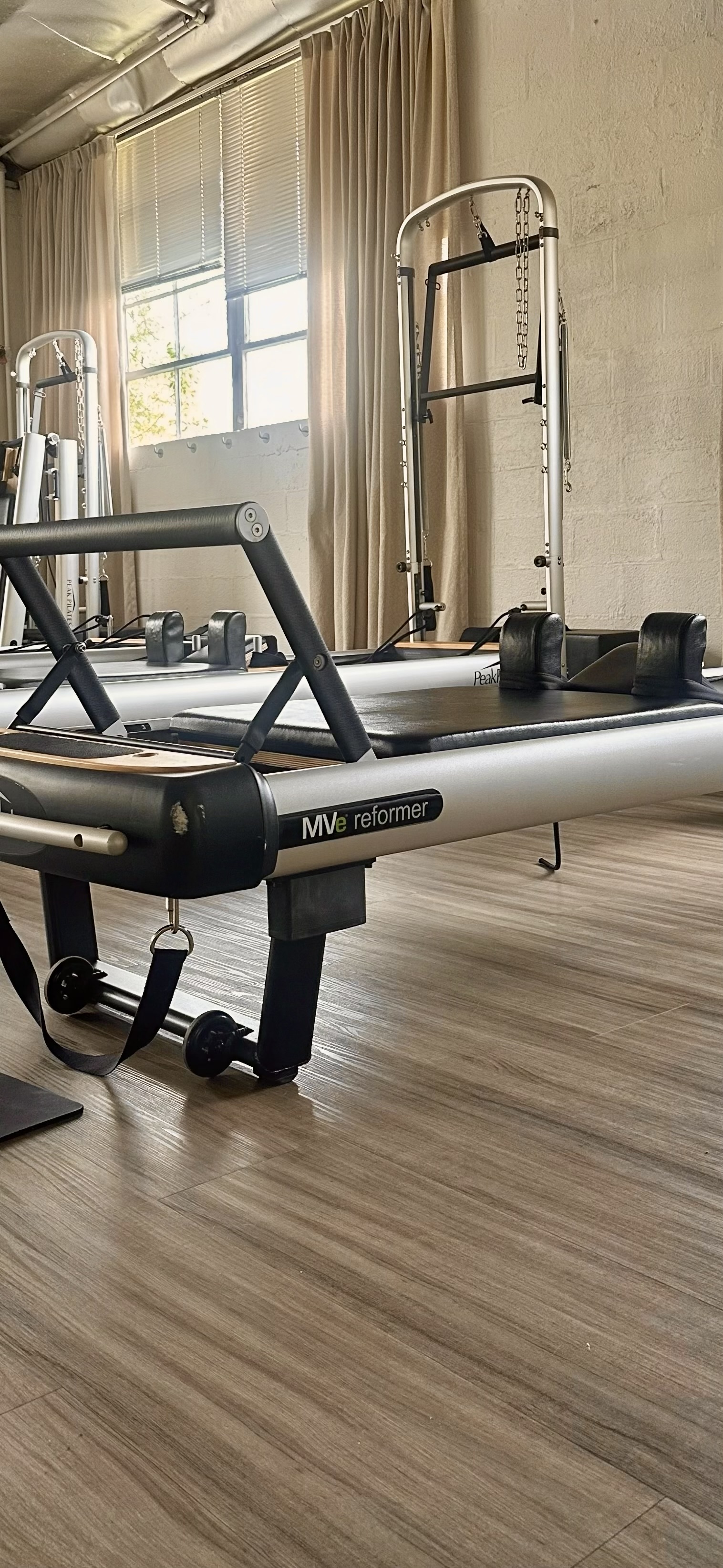 Peak Pilates MVe reformer equipment at Transformotion Pilates Education Center Barrington IL
